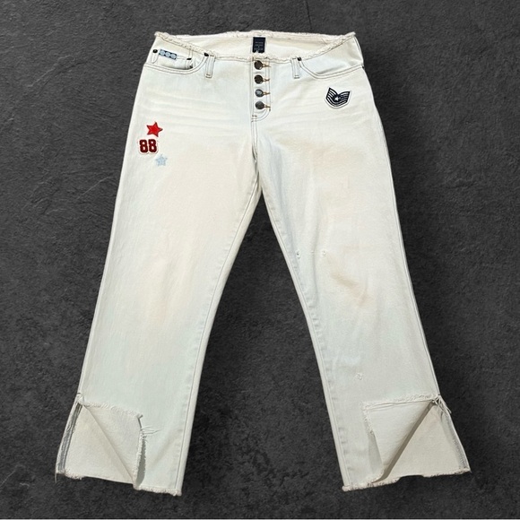 RARE Vintage 90s Abercrombie 1892 Distressed Super Fade Cropped Denim Jeans USA - Picture 1 of 16